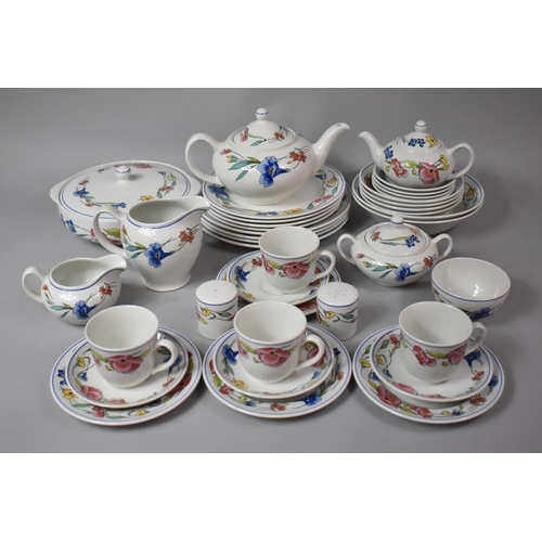 281 - A Wood and Sons Alpine Meadow Pattern Breakfast Set to Comprise Plates, Jugs, Teapots, Lidded Tureen... 