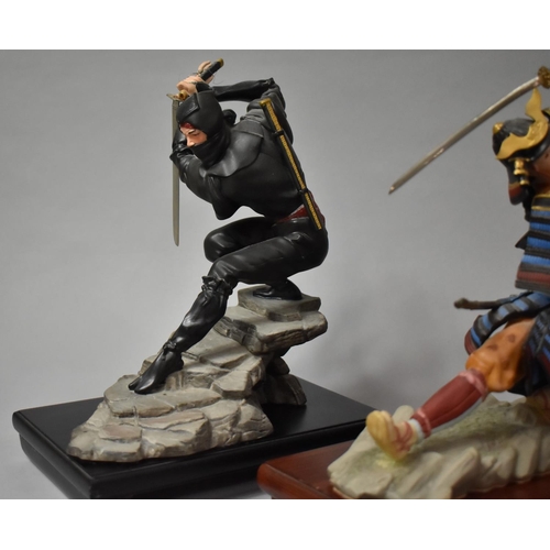 Two Franklin Mint Warrior Figures on Wooden Stands, Ninja (Sword