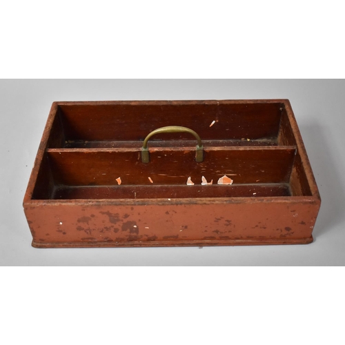 42 - A Late Victorian/Edwardian Two Division Knife Box with Carrying Handle, 36x21cm