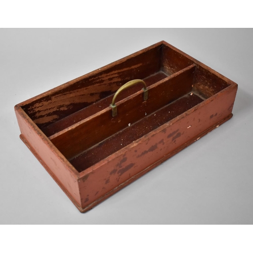 42 - A Late Victorian/Edwardian Two Division Knife Box with Carrying Handle, 36x21cm