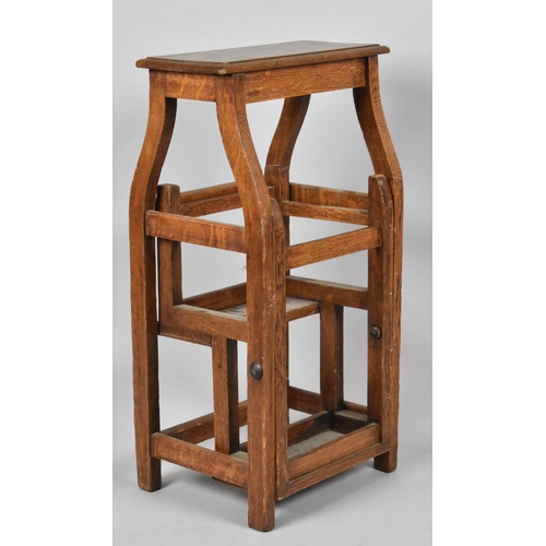 55 - An Edwardian Oak Folding Step Stool, 40cm wide and 72cm high