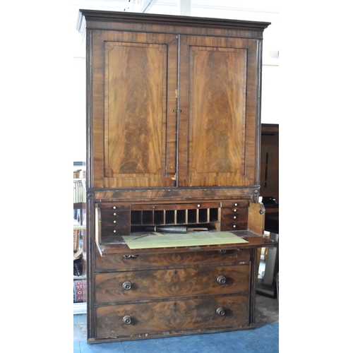 572 - A 19th Century Mahogany Secretaire Linen Press Cupboard, the Base Section with Fitted Drawer and Thr... 