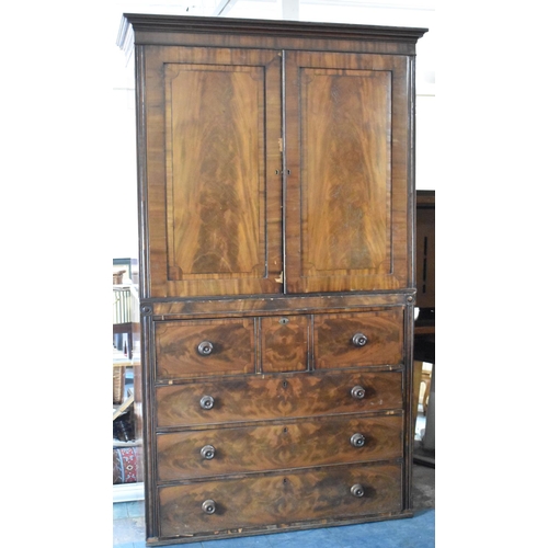 572 - A 19th Century Mahogany Secretaire Linen Press Cupboard, the Base Section with Fitted Drawer and Thr... 