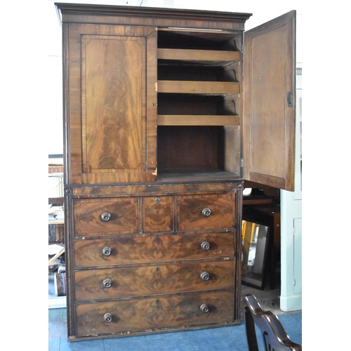 572 - A 19th Century Mahogany Secretaire Linen Press Cupboard, the Base Section with Fitted Drawer and Thr... 