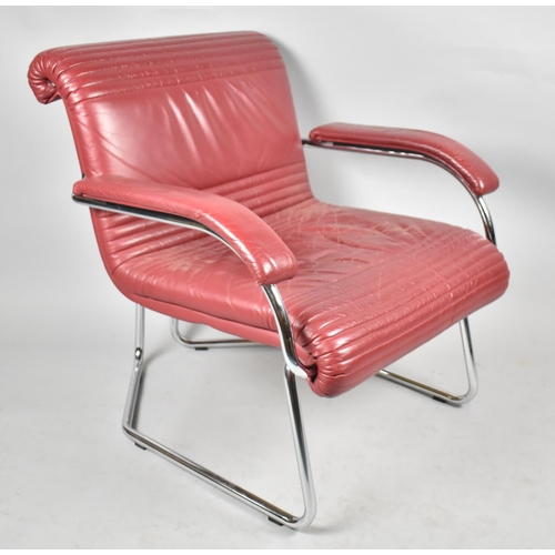 577 - A Single Vintage Chrome Based Leather Upholstered 