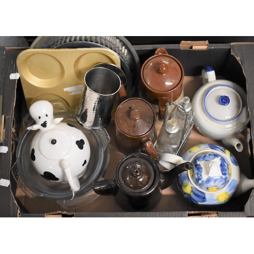 585 - A Box Containing Various Kitchenware, Teapots and Jugs etc