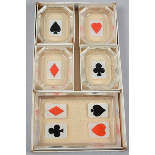 69 - A Vintage Cased Set of Novelty Glass Ashtrays with Card Suit Decoration, In Original Cardboard Box