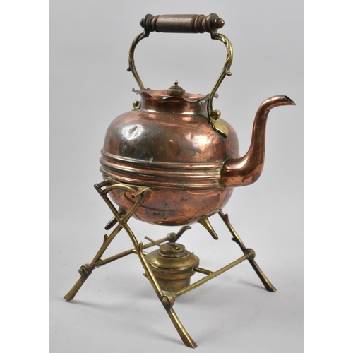 76 - A Late 19h/Early 20th Century Copper and Brass Spirit Kettle with Burner