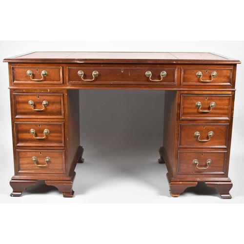 78 - A Late 20th Century Mahogany Kneehole Desk with Tooled Leather Writing Surface, One Long and Two Sho... 