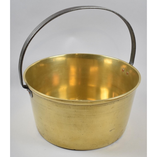 85 - A Vintage Polished Brass Jam Kettle, 29cm Diameter