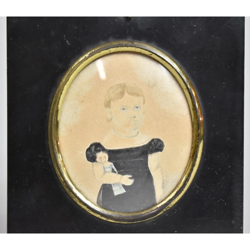 105 - A 19th century Oval Miniature of Young Girl with Inscription to Back, Monogrammed MAC, Taken When Ab... 