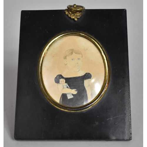 105 - A 19th century Oval Miniature of Young Girl with Inscription to Back, Monogrammed MAC, Taken When Ab... 