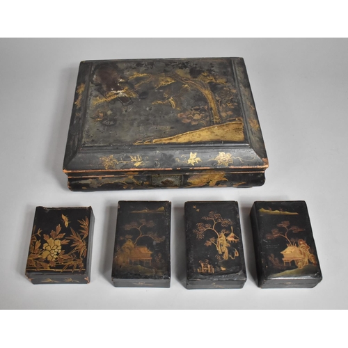 107 - A 19th Century Chinoiserie Lacquered Cushion Topped Box Decorated with Birds and Trees, with Hinged ... 