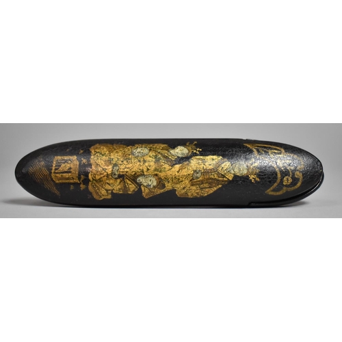 108 - A 19th Century Papier-Mache Spectacle Case with Chinoiserie Decoration Depicting Figures, 16.5cms Lo... 