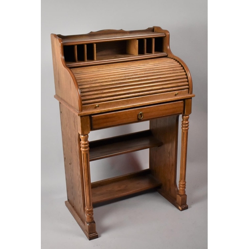 126 - A Late 20th Century Roll Top Desk with Top Storage, Pigeon Hole Store, Single Long Drawer, Reeded an... 