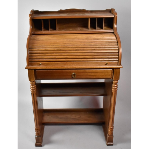 126 - A Late 20th Century Roll Top Desk with Top Storage, Pigeon Hole Store, Single Long Drawer, Reeded an... 