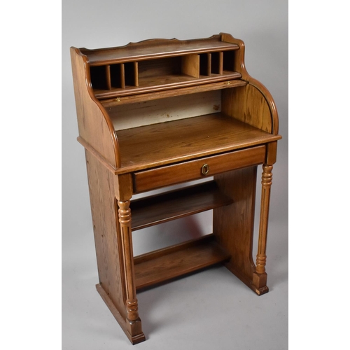 126 - A Late 20th Century Roll Top Desk with Top Storage, Pigeon Hole Store, Single Long Drawer, Reeded an... 