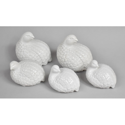 127 - A Set of Five White Glazed Ceramic Quail Ornaments