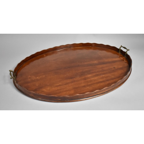 130 - A Large Mahogany 19th Century Scalloped Edged Galleried Tray, 56x76.5cms Wide