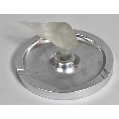 132 - A Vintage Frosted Glass Car Mascot in the Form of 'Spirit of the Wind' Mounted on Chromed Circular W... 