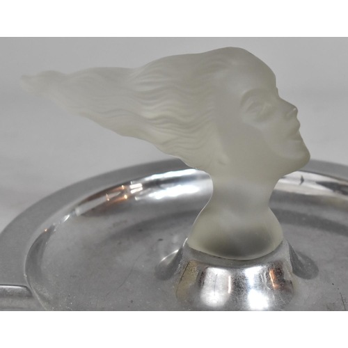 132 - A Vintage Frosted Glass Car Mascot in the Form of 'Spirit of the Wind' Mounted on Chromed Circular W... 