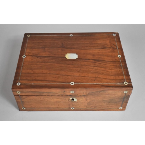 18 - A Late 19th Century Mahogany Work Box with Mother of Pearl Inlay and Escutcheons, 30x22.5x10.5cms Hi... 