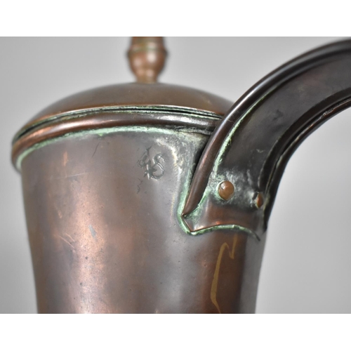 25 - A 19th Century Copper Ale Warmer, Conical Form with Acorn Finial to Hinged Lid, Makers Mark, 30cms H... 