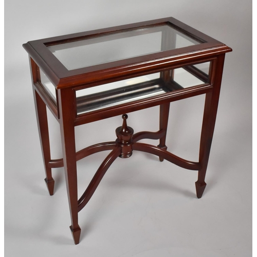 32 - A 20th Century Mahogany and Glazed Bijouterie Table with X Support Culminating in Vase Type Finial, ... 