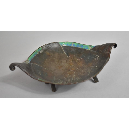 4 - An Early 20th Century Loys of Paris Art Nouveau Bronze and Enamel Organic Leaf Shaped Raised Dish, S... 