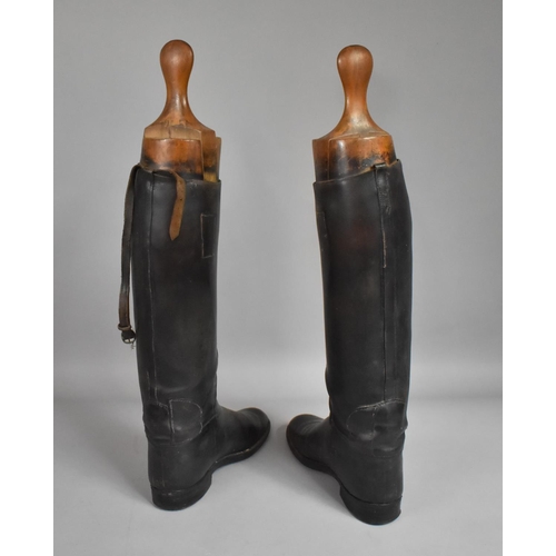 44 - A Pair of Vintage Gentlemen's Black Leather Riding Boots Complete with Wooden Trees. 29cms Long Foot... 