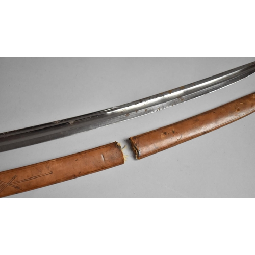 62 - A 19th Century Curved Bladed Sword with Wired and Green Stained Ivory Handle, Leather and White Meta... 