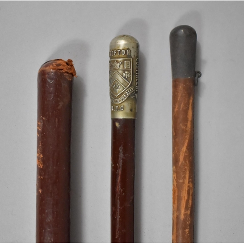 63 - A Metal Mounted Swagger Stick for The Officer Training Corps OTC Clifton College Bristol, a Plain Le... 