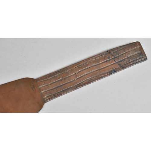 64 - A Copper Hand Crafted Knife/Machete with Stylised Rectangular Grip and Shaped Blade, 20x40cms