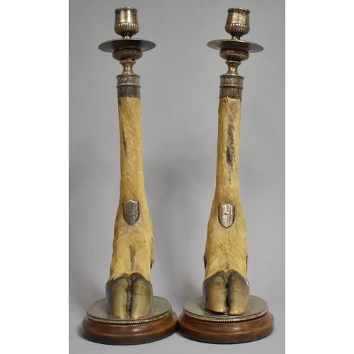 7 - A Pair of Late 19th Century Silver Mounted Table Candlesticks, Each in the Form of Deer Hoof with Sh... 