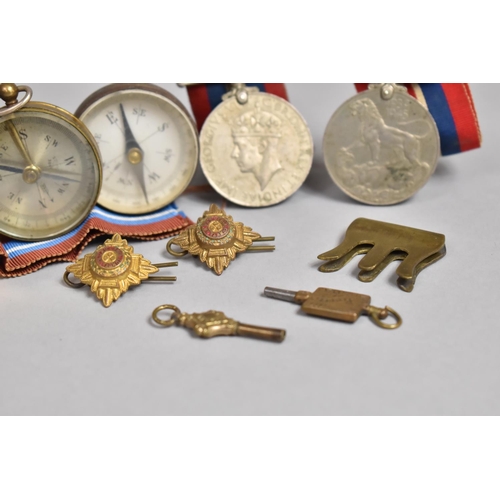 72 - A Collection of Various Militaria to include 1939-1945 George VI Medal x2, Pips, Compasses Etc