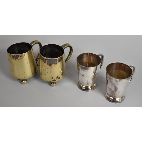 97 - Three Silver Plated Tankards/Measures, Two Examples on Raised Bun Feet with Makers Mark to Base for ... 