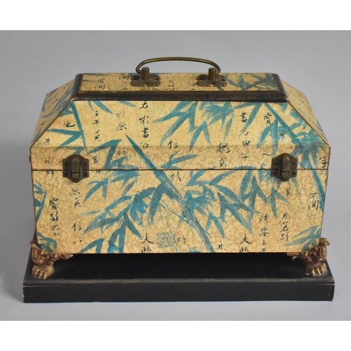 10 - A Reproduction Brass Mounted Sarcophagus Shaped Box on Plinth with Painted Oriental Decoration and F... 
