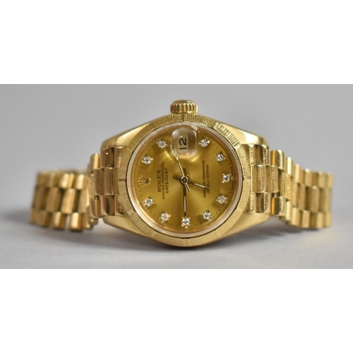 446 - A Cased Ladies 18ct Gold Rolex Oyster Perpetual Datejust Superlative Chronometer with Diamond Chip H... 