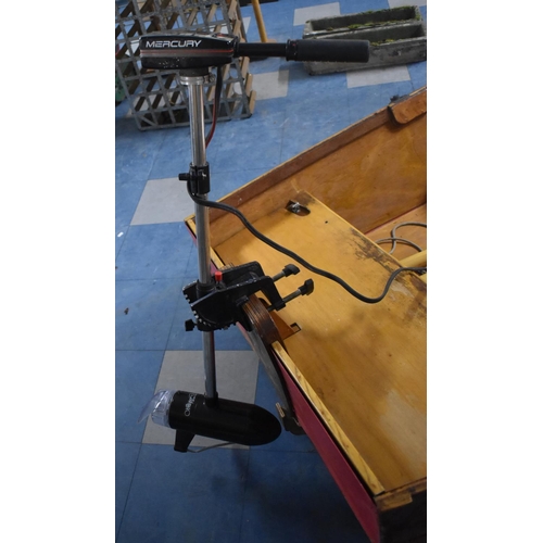 448 - A Vintage Wooden Dinghy with Battery Powered Mercury Thruster 12V F Outboard Engine no. T3500, 240cm... 