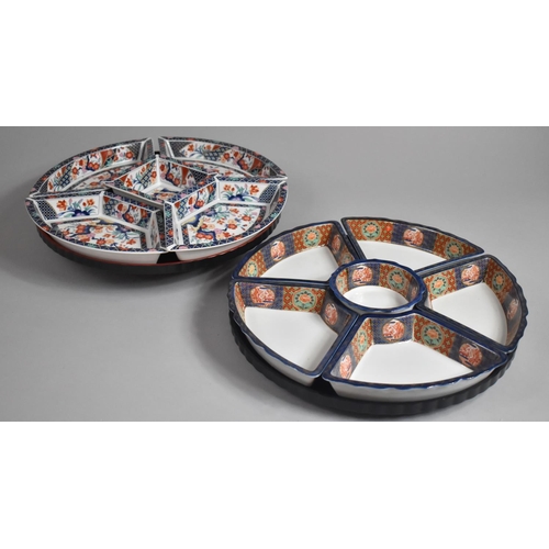 477 - Two Oriental Revolving Lazy Susan Hors D'Oeuvres Dishes