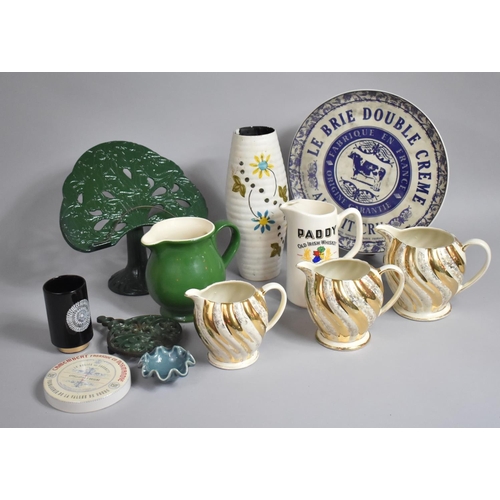 480 - A Collection of Sundries to Include Green Enamelled Cast Metal Recipe Book Stands, Plates, Jugs, Vas... 