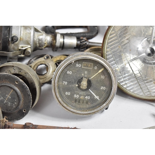 490 - A Collection of Various Vintage Motoring Parts to Include Lucas Headlights, Rolls Royce Switch Box C... 