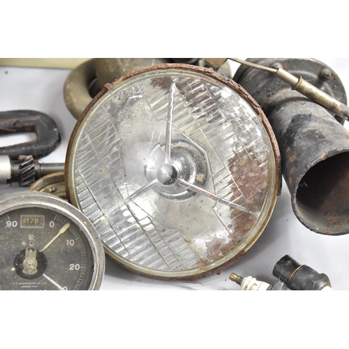 490 - A Collection of Various Vintage Motoring Parts to Include Lucas Headlights, Rolls Royce Switch Box C... 