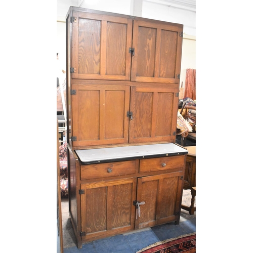 525 - An Edwardian Wooden Housekeepers Cupboard with Two Drawers Over Cupboard Base, Raised Shelved Top Se... 