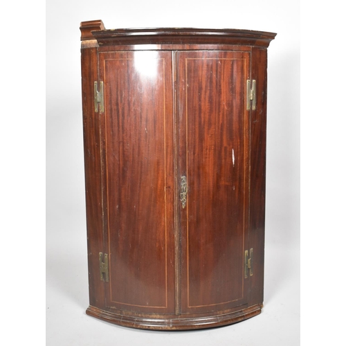 527 - A 19th Century String Inlaid Mahogany Wall Hanging Corner Cabinet, 72cm Wide, One Section of Cornice... 