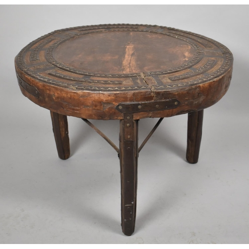 528 - A Circular Far Eastern Heavy Set and Iron Banded Occasional Coffee Table, 70cm diameter