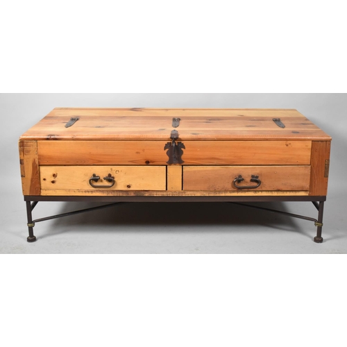 536 - A Modern Far Eastern Iron Mounted Rectangular Coffee Table with Two Drawers, 126cm x 66cm