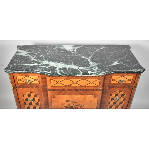 541 - A Modern Continental Inlaid Breakfront Marble Three Drawer Commode Chest, 114cm wide