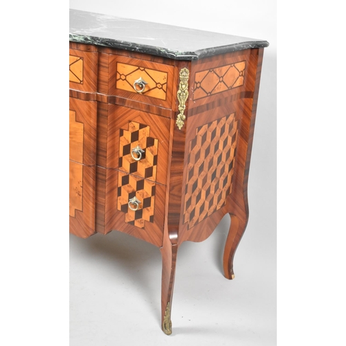 541 - A Modern Continental Inlaid Breakfront Marble Three Drawer Commode Chest, 114cm wide