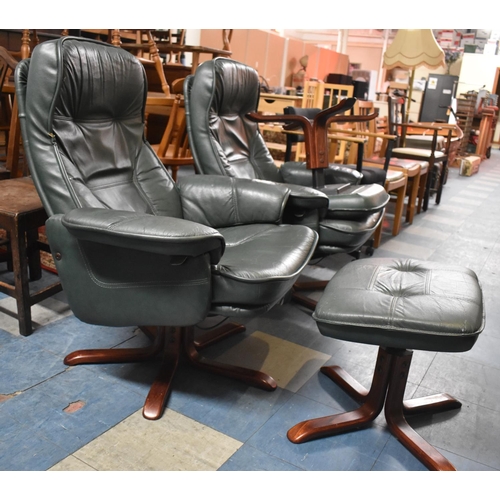 544 - A Daneway Green Leather and PVC Swivel Chair, with Matching Stool